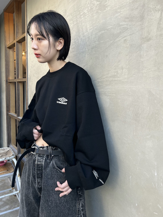 HIGH GAUGE COTTON SWEAT LS -BLACK- 【 ssstein × UMBRO 】Capsule